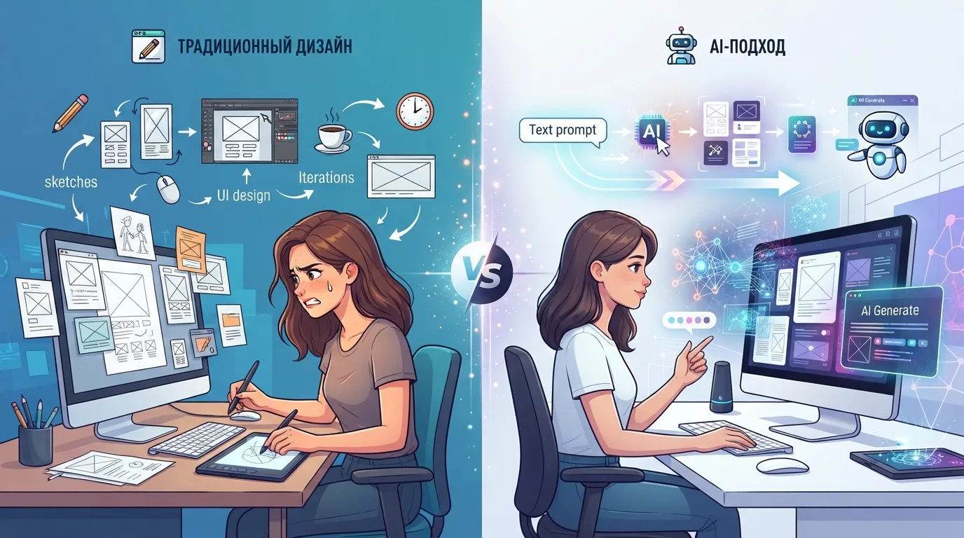 Сравнение подходов: традиционный дизайн против AI-подхода